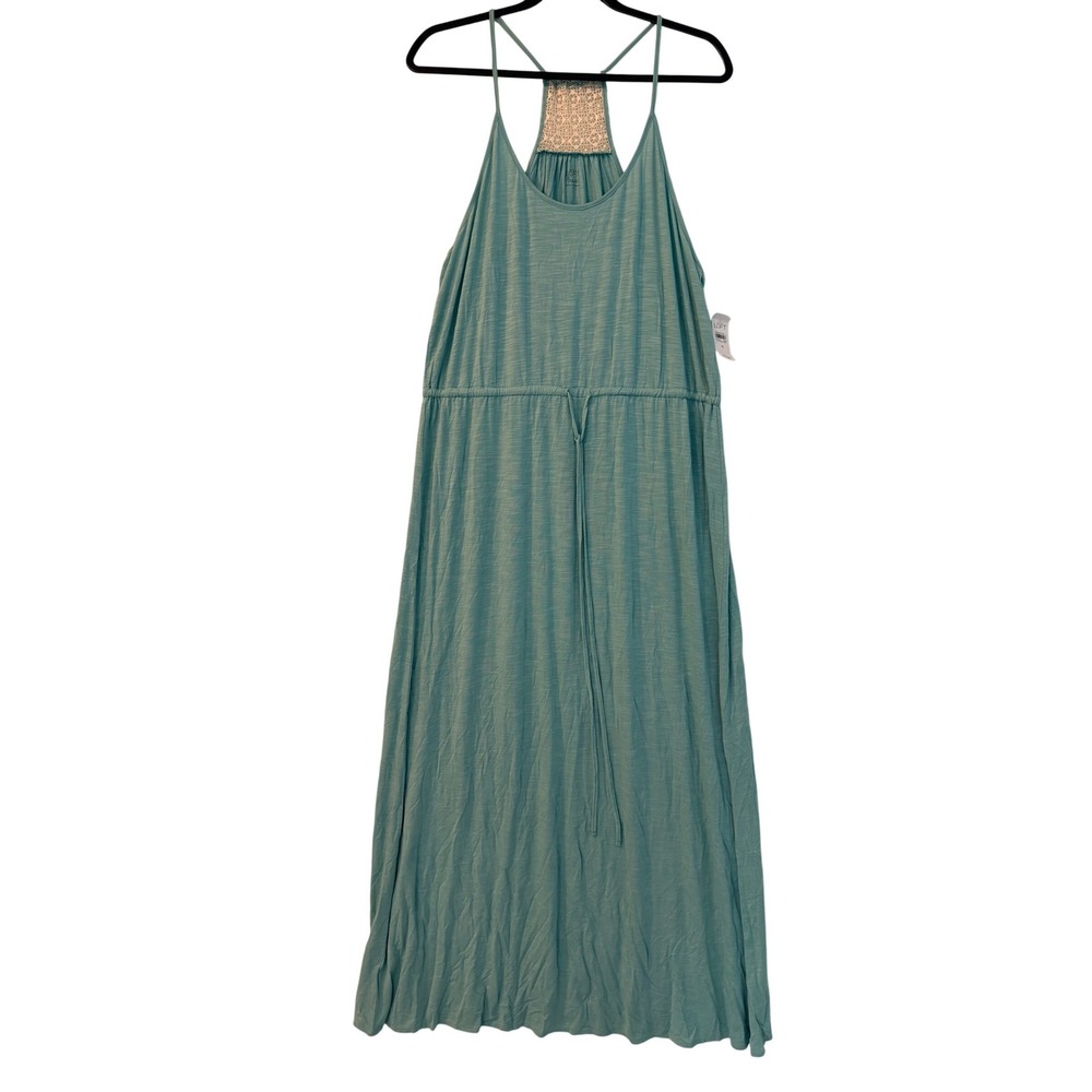 Ann Taylor Loft Beach Maxi Dress Aqua Blue Crochet Racerback Slub Knit NWT 16